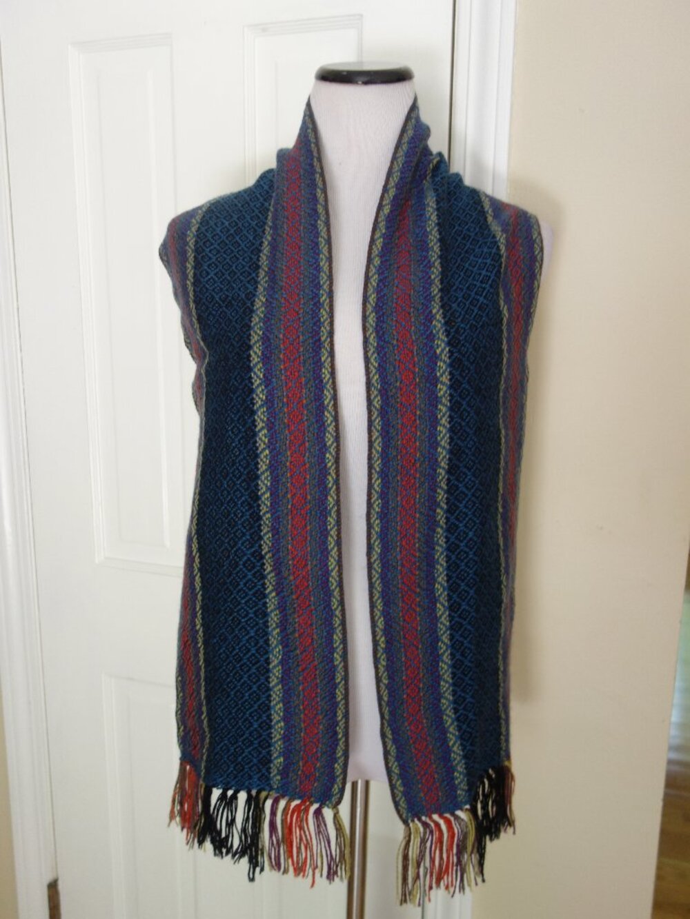 RUASHKA Alpaca Woven Blue & Multi-Color Scarf w/ fringes